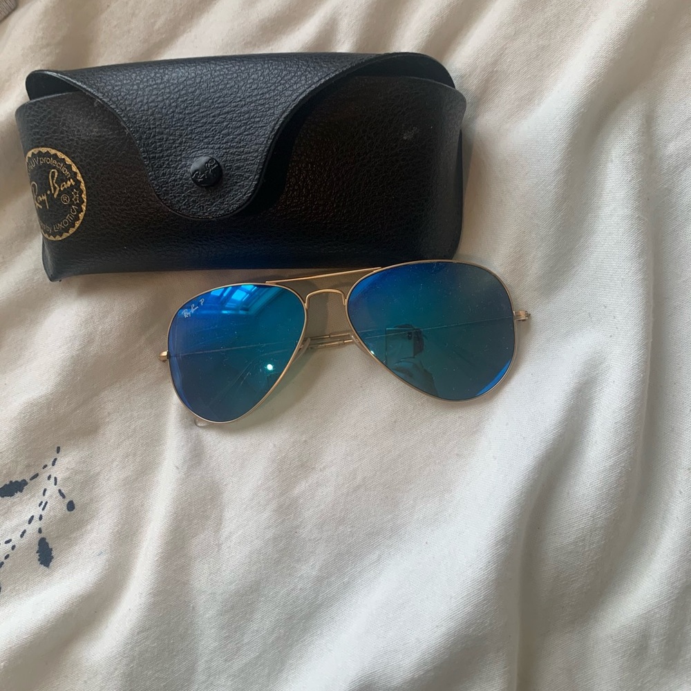Blue Ray Bans Sunglasses with Gold Edges